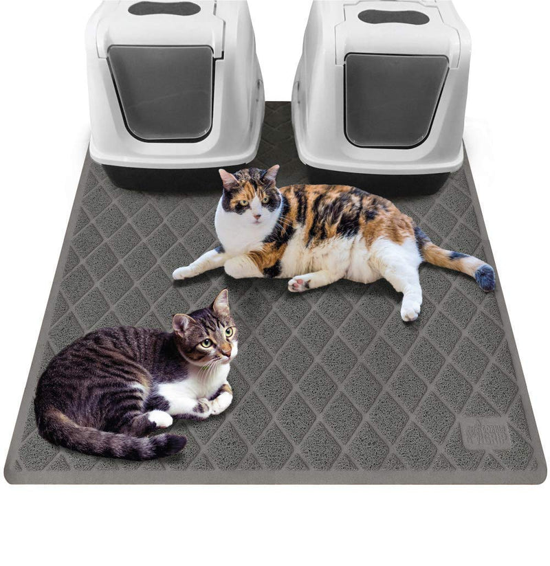 Gorilla Grip Cat Litter Mat and Silicone Pet Feeding Mat, Both Gray, Cat Mat Size 47x35, and Silicone Pet Feeding Mat Size 18.5x11.5, 2 Item Bundle - PawsPlanet Australia