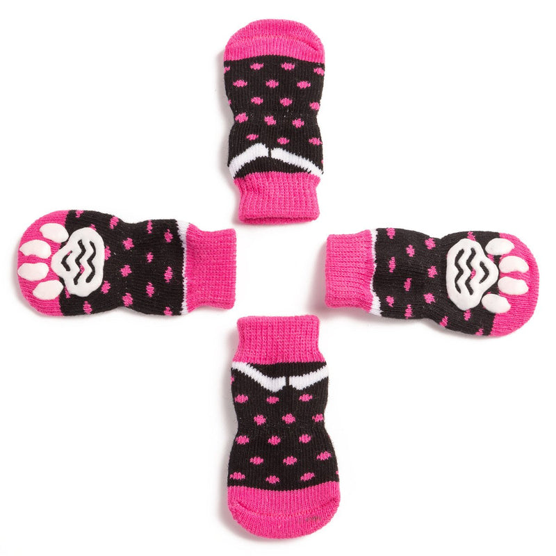 Harfkoko Pet Heroic Anti-Slip Knit Dog Socks&Cat Socks with Rubber Reinforcement, Anti-Slip Knit Dog Paw Protector&Cat Paw Protector for Indoor Wear, Suitable for Small&Medium&Large Dogs&Cats Dot pink S - PawsPlanet Australia