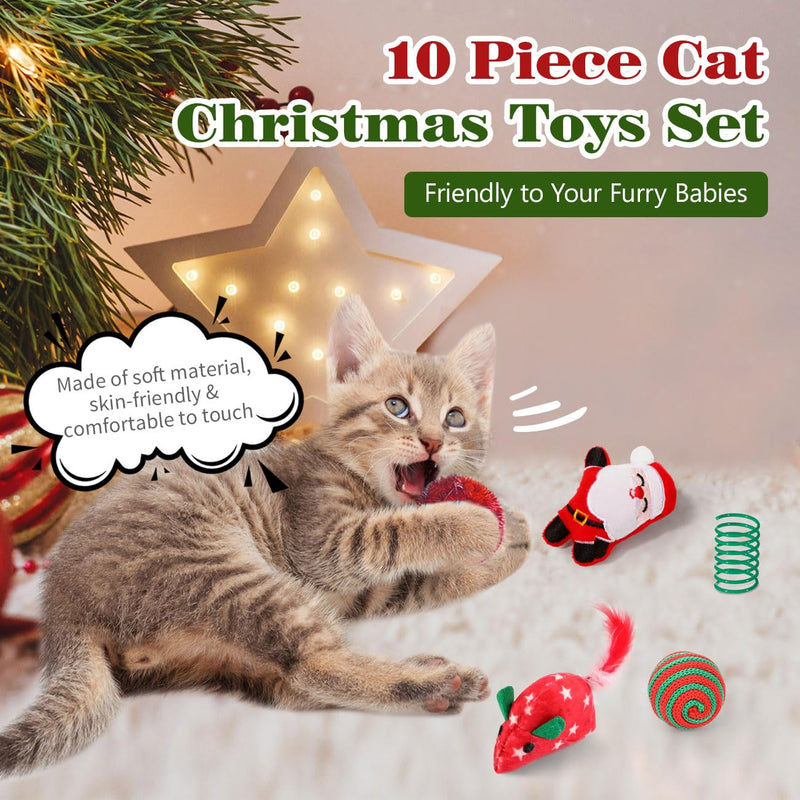 Pawaboo Christmas cat toy, 10 pieces Christmas cat toy set with various toys, interactive toy, cat ball toy, cat gift box, Christmas toy for cat, red C set - PawsPlanet Australia