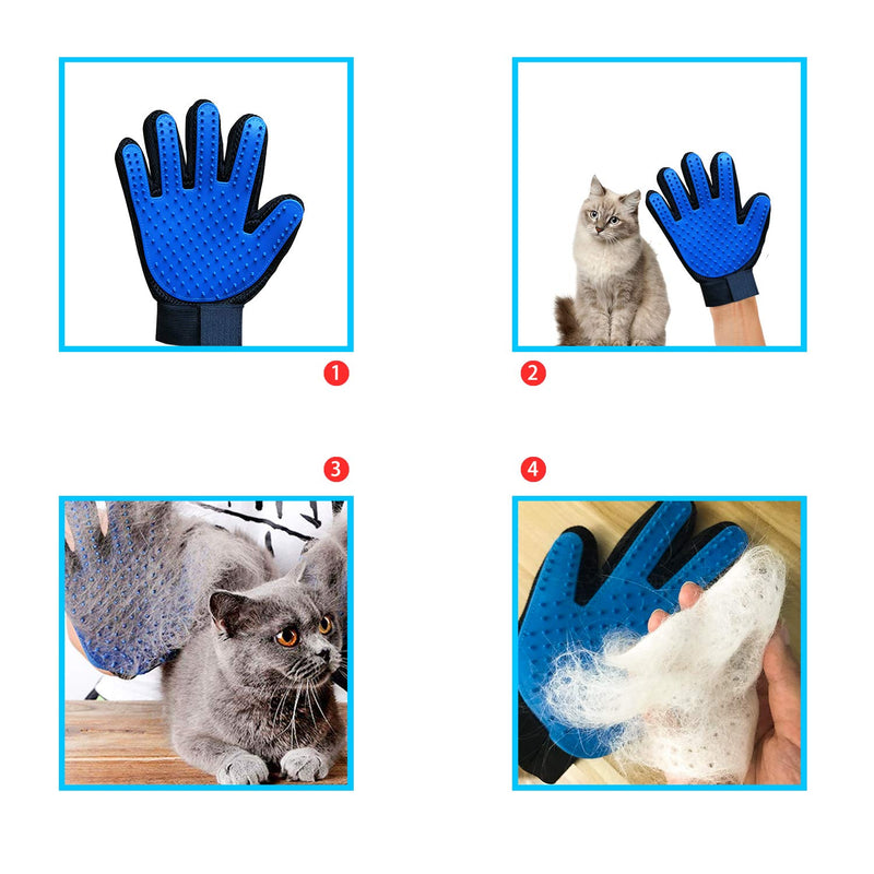[Australia] - Nicky sunny Pet Grooming Glove Gentle Deshedding Brush Glove Efficient Pet Hair Remover Mitt Enhanced Five Finger Design - Perfect for Dog & Cat with Long & Short Fur - 1 Pair Blue 
