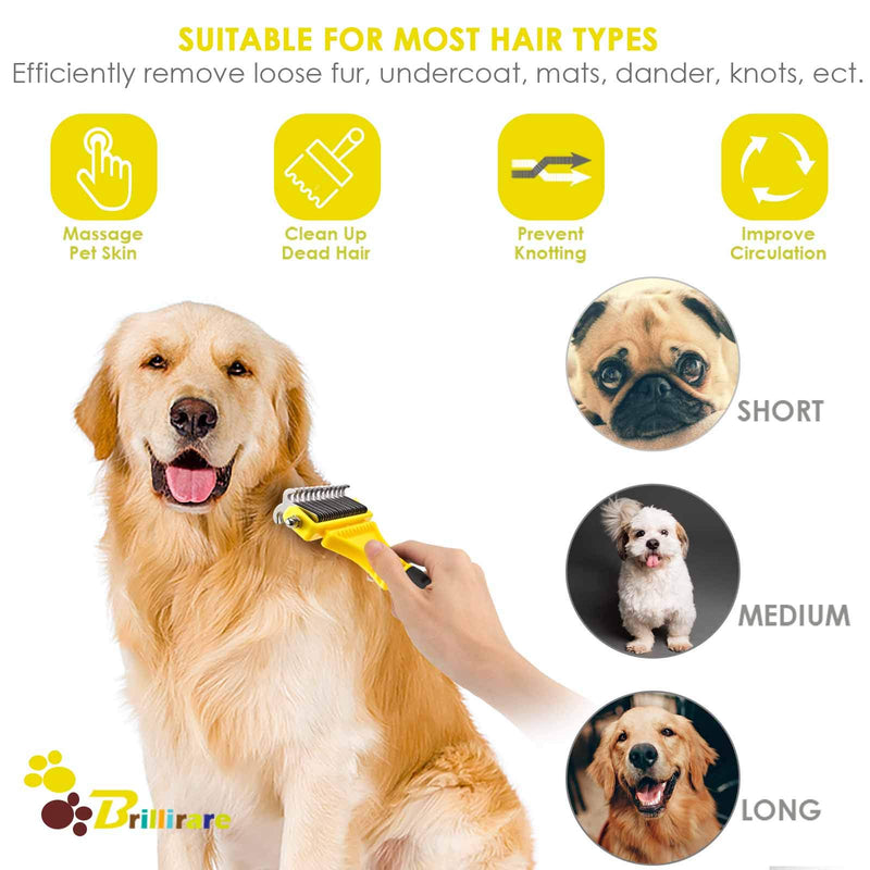 BRILLIARE Dematting Tool+Free Stainless-Steel Comb, Pet Grooming Tool, 2 Sided Undercoat Blade Rake for Cat&Dog, Deshedding Brush for Easy Mats&Tangles Removing, No More Nasty Shedding and Flying Hair - PawsPlanet Australia