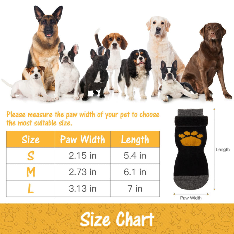 SCIROKKO 3 Pairs Anti-Slip Dog Socks - Adjustable Pet Non-Slip Paw Protection with Golden Paw Pattern for Puppy Doggy Indoor Traction Control Wear on Floor S - Paw width 2.15 in - PawsPlanet Australia