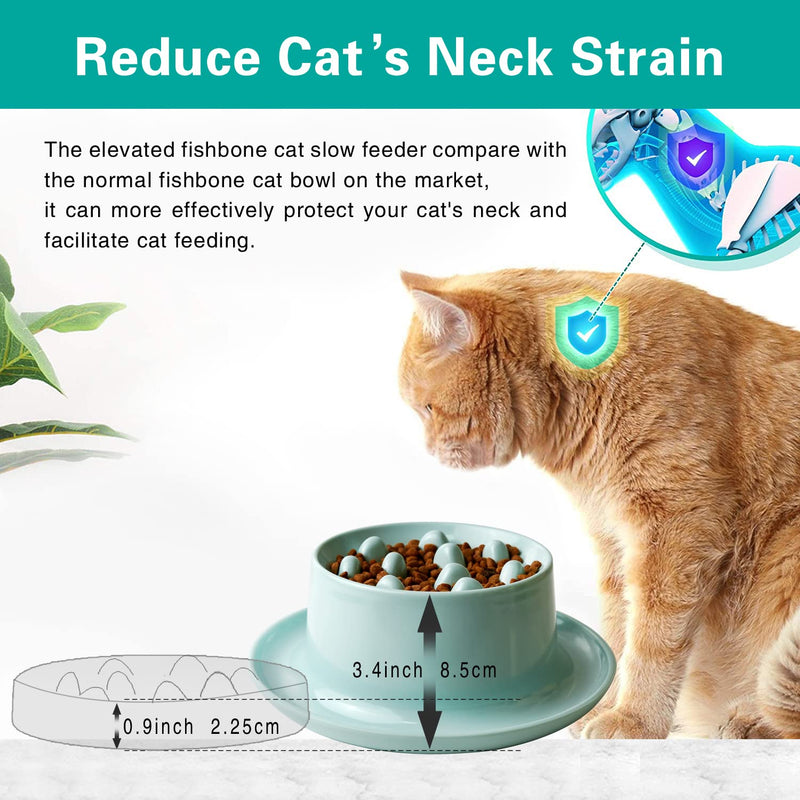 Slow Feeder Cat Bowls,Raised Cat Bowl Fun Pet Feeder Bowl Stopper,Interactive Bloat Stop Cat Feeder,Durable and Prevents Obesity Improves Digestion Pet Bowl Green fishbone design - PawsPlanet Australia