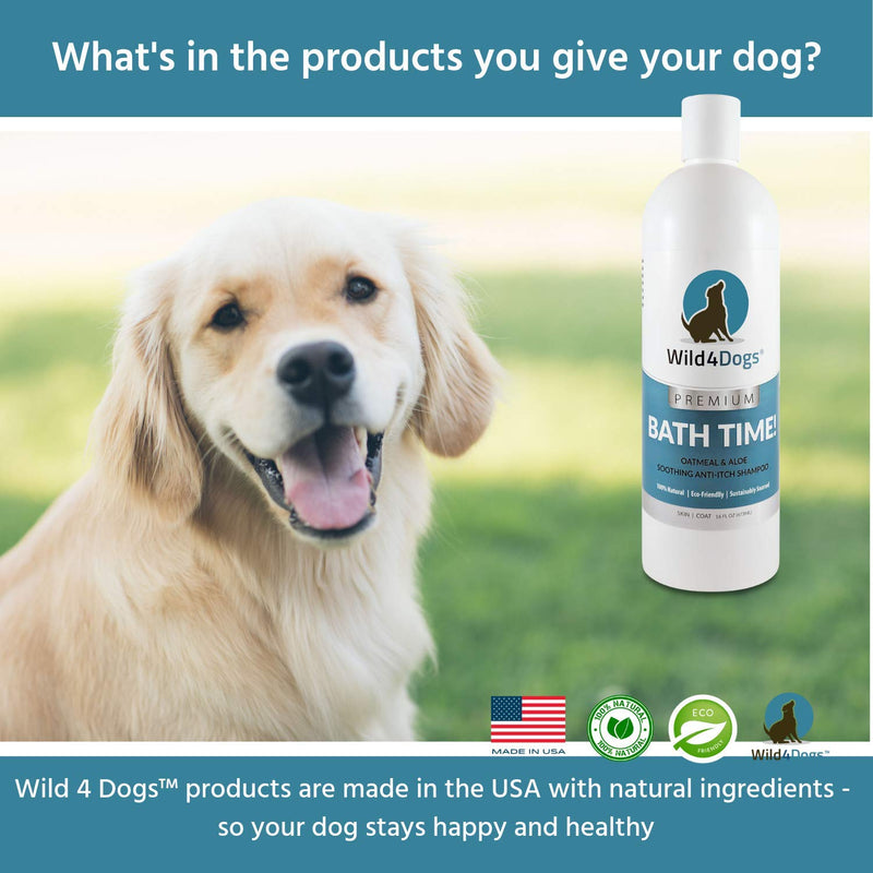 [Australia] - Wild 4 Dogs Premium Oatmeal & Aloe Shampoo for Dogs and Puppies - for a Fresh and Clean Dog - All Natural, No Harsh Chemicals, Relieves Dry Itchy Skin, Anti-Itch Shampoo 16 Ounce 