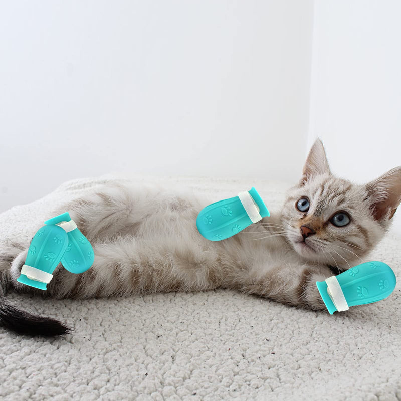 LLMSIX Pack of 4 claw protection for cats, cat shoes, adjustable cat paw protection, silicone anti-scratch boots, cat shoes for cats and small dogs, bathing, manicure, grooming (blue) - PawsPlanet Australia