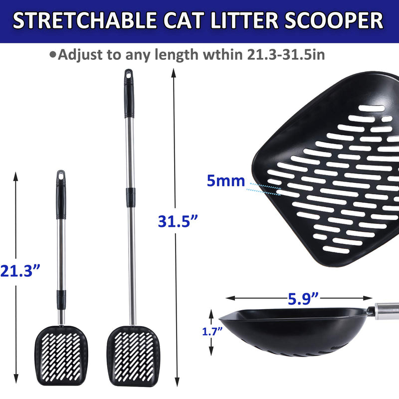 Snagle Paw Adjustable Cat Litter Scooper,Litter Scoop Metal,Non Stick Kitty Litter Scoop with Deep Shovel and Long Handle,No Bending Rust Resistant Cat Scoop Shovel for Sifting Kitty Cats Litter Black - PawsPlanet Australia