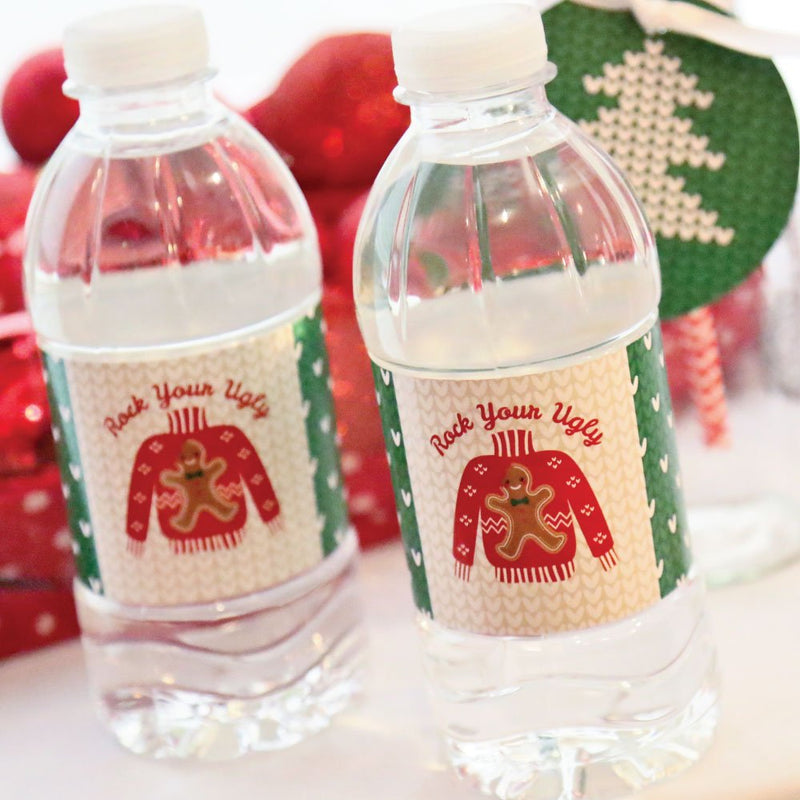 Big Dot of Happiness Ugly Sweater - Holiday and Christmas Party Water Bottle Sticker Labels - Set of 20 - PawsPlanet Australia