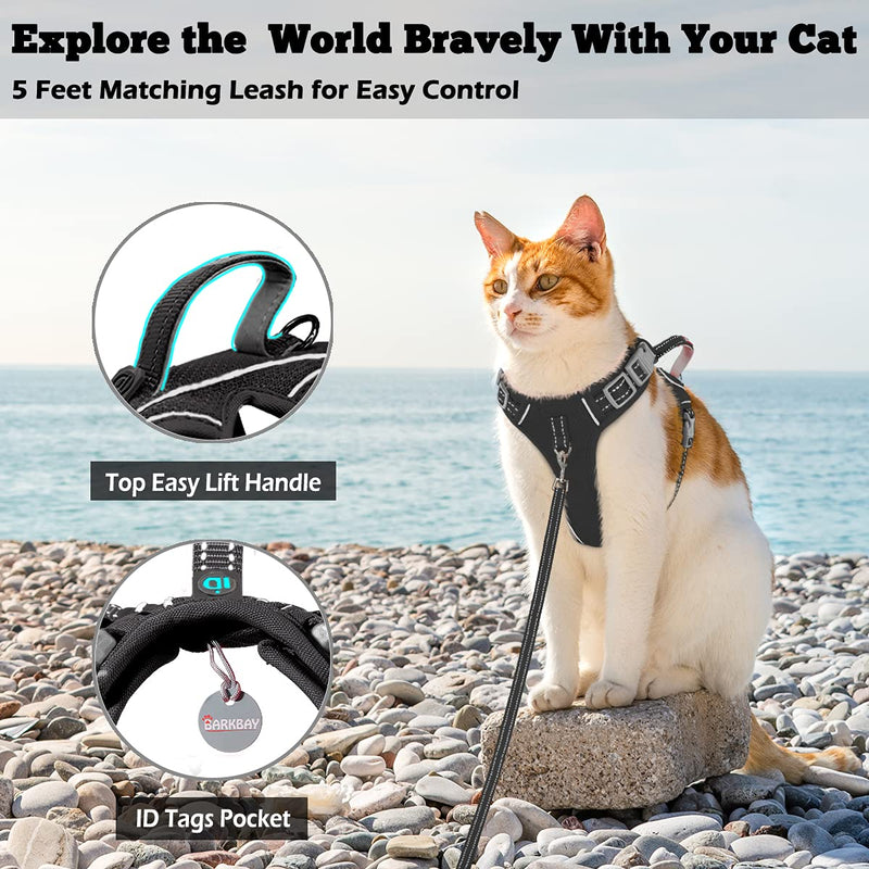 Cat Harness and Leash Set for Walking Escape Proof for Small Large cat Kitten Harness with ID tag Pocket (Black,S) Black - PawsPlanet Australia