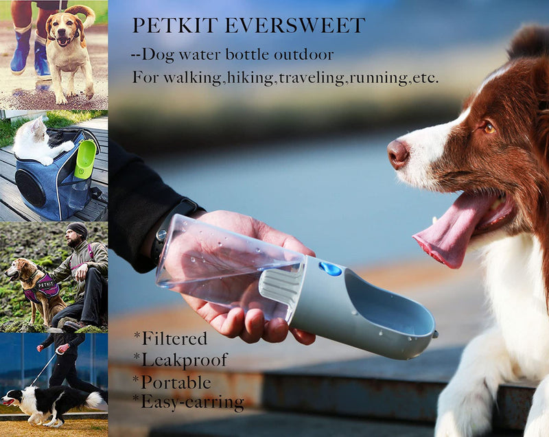 PETKIT Dog Water Bottle with Filter BPA Free, Leak Proof Dog Drinking Bowl, Food Grade Material, Lightweight Portable Pet Water Bottle for Walking, Hiking, Travel 400ml GREY - PawsPlanet Australia