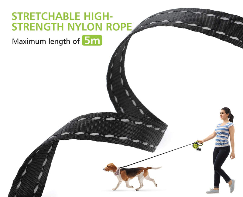 pecute Retractable Dog Lead- Easy One Button Brake & Lock- Reflective Nylon Tape Non-Slip Handle, 360° Tangle-Free Lead Extends up to 16ft of Freedom and Protection (Medium) Medium | 5m | Max 30KG - PawsPlanet Australia