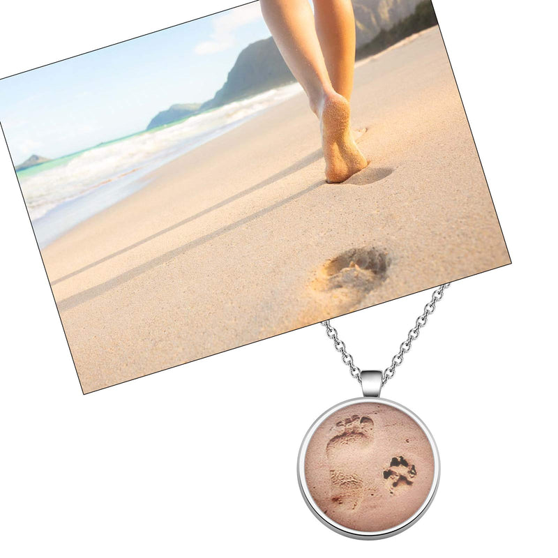 [Australia] - CYTING Footprints and Dog/Cat Paw Prints in The Sand Necklace Pet Jewelry Dog/Cat Lovers Gifts for Dog/Cat Mom Foot paw prints necklace 