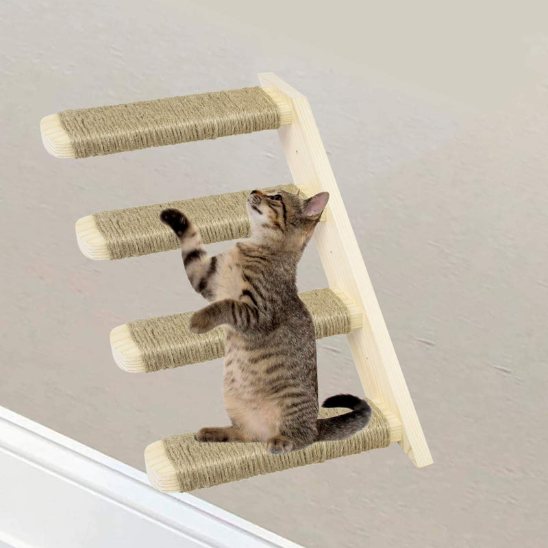 Cat Four Steps Stairway Wooden Stairs Wall Mounted, Pet Furniture Ladder Climber Shelf Perch with Jute Twine for Cat’s Scratching & Climbing & Jumping - PawsPlanet Australia