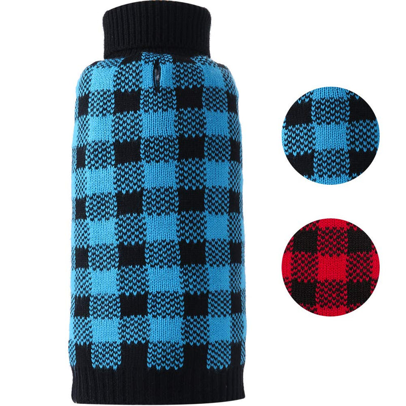 [Australia] - PUPTECK Dog Sweater Plaid Style Pet Cat Winter Knitwear Warm Clothes M Blue & Black 