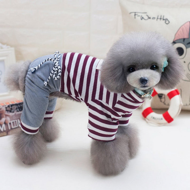 [Australia] - Ranphy Small Dog Stripe Jumpsuit Puppy Pajamas with Pant Comfy Cotton Pet Clothes Cat Apparel Pyjamas PJS Shirt Boys Winter Jammies(Size Runs Small One to Two Size Than US Size) M(Chest:14-15.5") Brown 