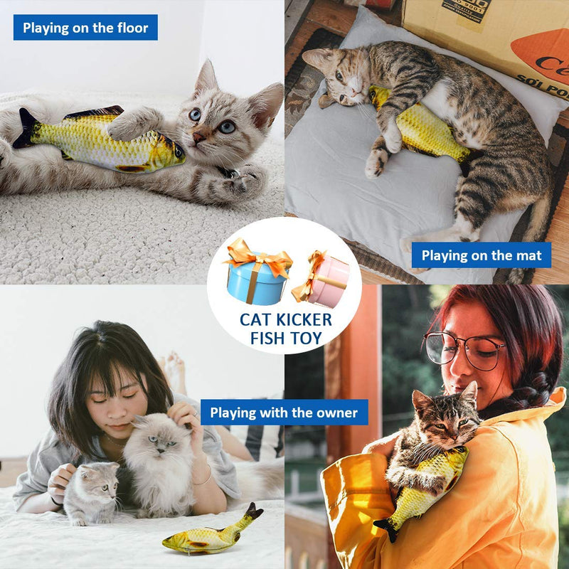 [Australia] - Floppy Fish Cat Toy,Interactive Fish Cat Toys,11"USB Charging Dancing Fish Cat Toy,Made of Cotton and Short Plush,Cat Kicker Fish Toy Can Chew and Kick,Reducing Stress for Cats.（Must Tap to Start） yellow 