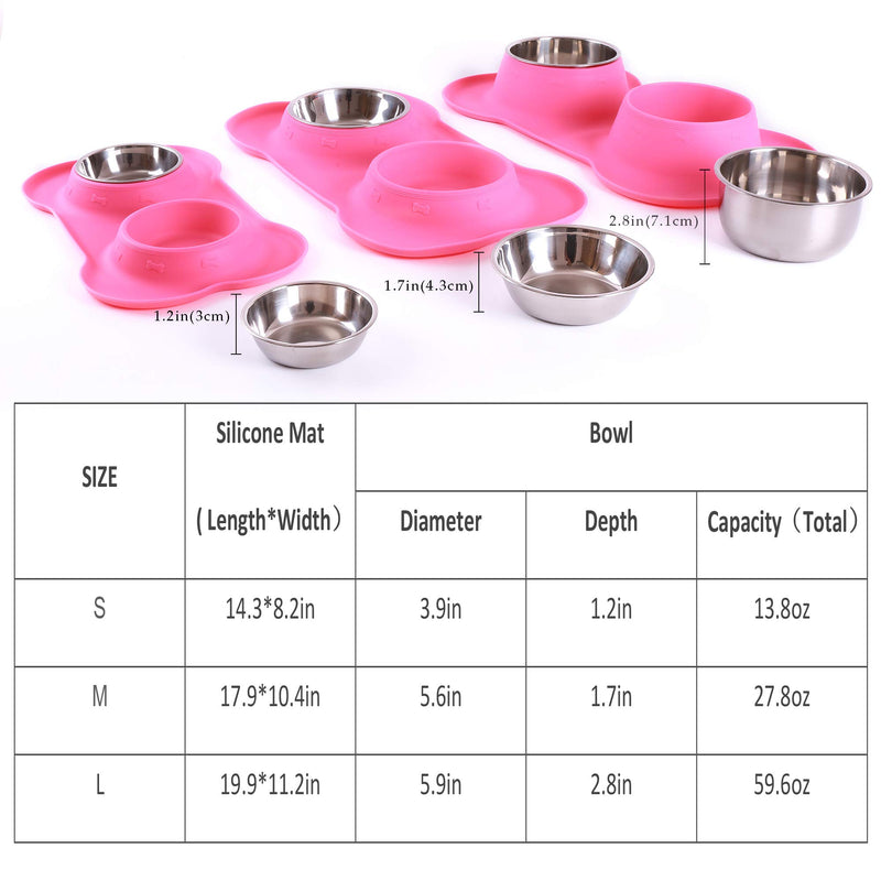 [Australia] - Hubulk Pet Dog Bowls 2 Stainless Steel Dog Bowl with No Spill Non-Skid Silicone Mat + Pet Food Scoop Water and Food Feeder Bowls for Feeding Small Medium Large Dogs Cats Puppies S(for Puppies) Pink 