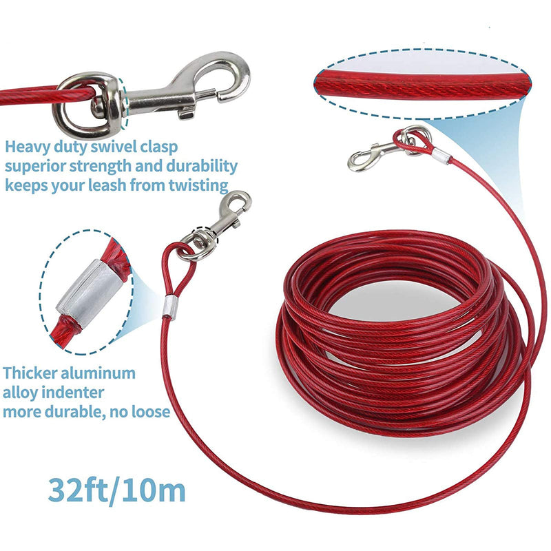 Lightton 32 Feet Tie Out Cable Chew, 16" Sturdy Stake Dog Chain for Camping or Backyard,Galvanized Steel Wire Rope with PVC Coating for Dogs Play/Training in The Yard/Camping/Garden,Traveling Outdoor - PawsPlanet Australia