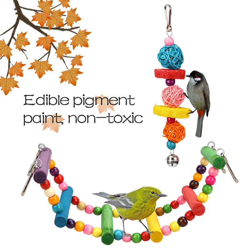 14 Pcs Bird Toys - Hanging Birds Cage Toys, Bells, Swings, Ladder, Chewing Toys, Rattan Balls, Molar, Water Feeder for Small and Medium Parrots, Parakeets, Cockatiels, Conures, Love Birds, Finches - PawsPlanet Australia