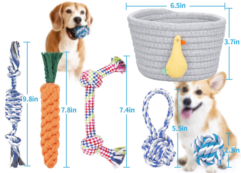 Dog Rope Toys, Dog Chew Toys, Dog Toys for Small Dogs and Medium Dogs, Puppy Toys for Teething, Tough Durable Dog Toys, Rope Dog Toy Storage Basket Organizer Included, Set of 6 - PawsPlanet Australia