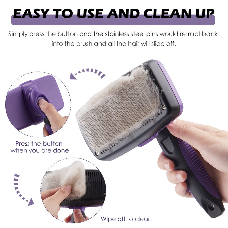 SERJOOC Self Cleaning Slicker Brush for Dogs and Cats Shedding and Grooming Tool for Pets to Gently Remove Loose Hair, Fur, Undercoat, Mats, Tangled Hair, knots - PawsPlanet Australia