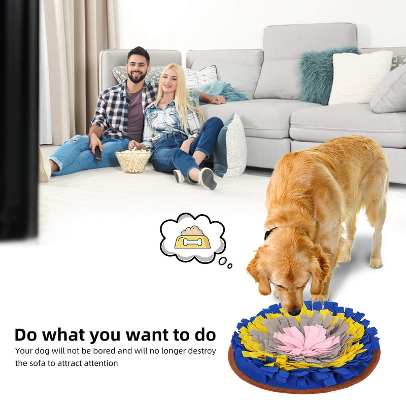 Dog Snuffle Mat, Pet Feeding Mat, Dog Treat Dispenser, Pet Puzzle Toy Sniffing Training Pad Activity Blanket for Dog, Release Extra Energy of Dog to Protect Furniture Couch from Dog Bites, Round - PawsPlanet Australia