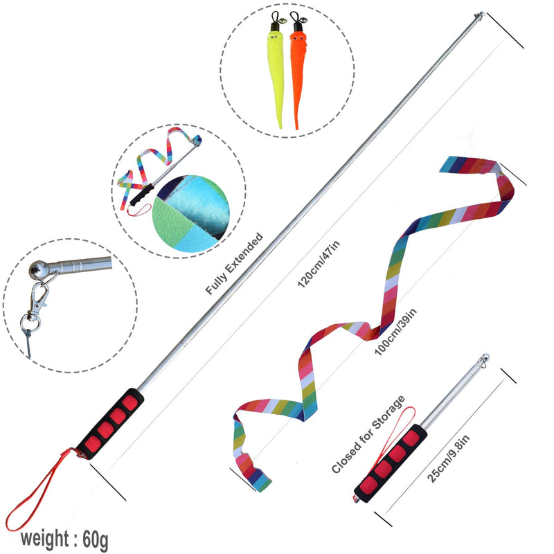 Bluemary Interactive Cat Toys for Indoors 6 Piece, Rainbow Cat String Toy with Feather Teasers and Padded Handles, Stainless Steel Cat Fishing Toy Teasers, Pet Exercising Toys for Kittens (2 COUNT-01) 2 COUNT-01 - PawsPlanet Australia