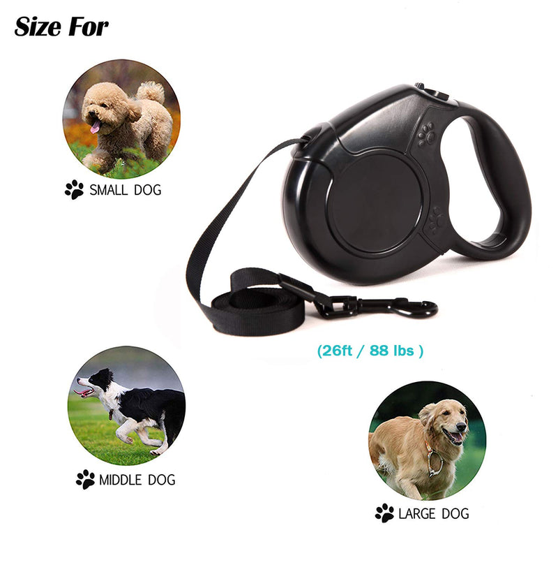 [Australia] - Retractable Dog Leash Heavy Duty Pet Walking Leash 360°Tangle-Free Dog Walking Leash for Small, Medium and Large Dogs Weighing with Anti-Slip Handle, One-Handed Brake,Pause, Lock 26ft 