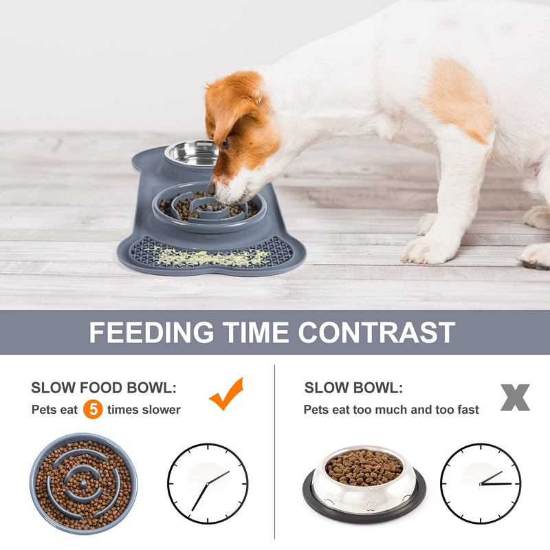 Panzzda Slow Feeder Dog Bowls Set, Bloat Stop Pet Dog Food Bowl and Non-Toxic No Choking Stainless Steel Water Bowl with No-Spill No-Skid Silicone Eating Lick Mat for Indoor Dogs Cats and Pets - PawsPlanet Australia