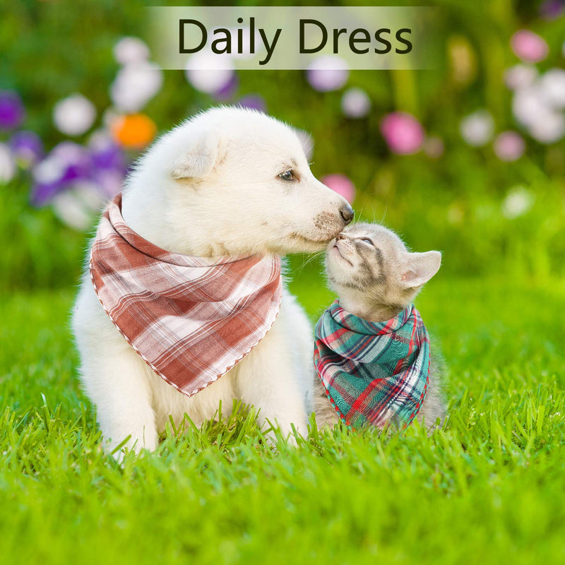 [Australia] - SATINIOR 6 Pieces Dog Bandana Dog Cat Scarf Washable Reversible Printed Bibs Cotton Dog Puppy Kerchief Set for Small Medium Size Cat Dog Pets Plaid Style 