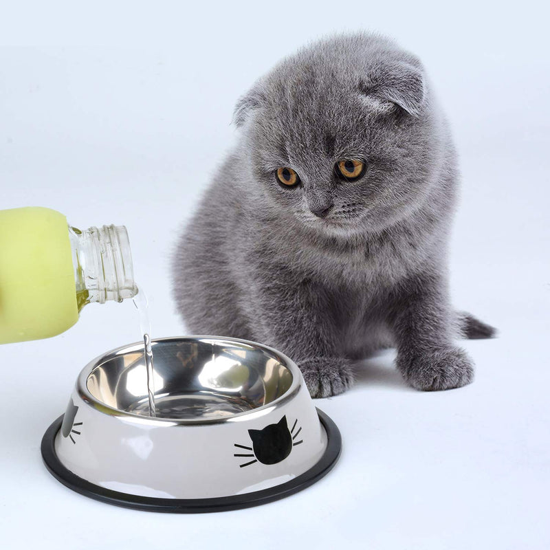 [Australia] - Legendog 2Pcs Cat Bowl Pet Bowl Stainless Steel Cat Food Water Bowl Non-Slip Rubber Base Small Pet Bowl Cat Feeding Bowls Set Grey+Grey 