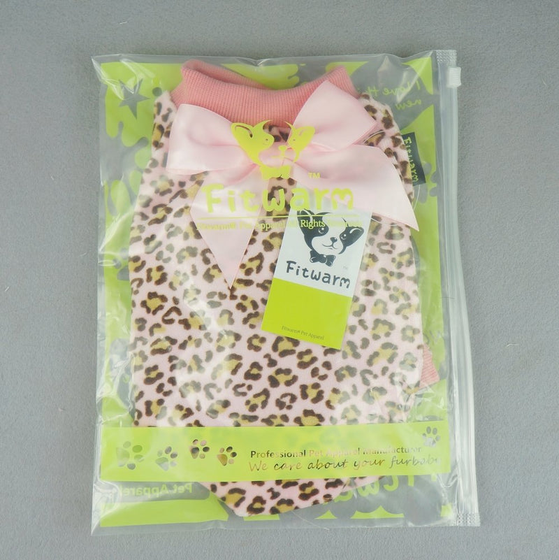 [Australia] - Fitwarm Leopard Print Velvet Pet Dog Jumpsuit with Ribbon X-small (Chest12" Back8") 