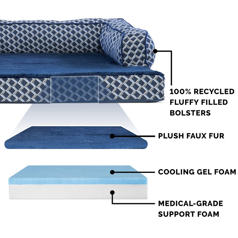 Furhaven Pet Dog Bed, Large Dog Beds for Large Dogs, Medium Small Dog Beds for Medium Small Dogs, Dog Bed Orthopedic Memory Foam Dog Beds, Removable Washable Cover, Dog Bed for Crates, Sofa and Couch Sofa Bed (Cooling Gel Foam) Diamond Blue - PawsPlanet Australia