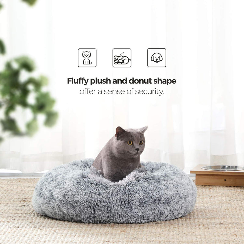 FEANDREA Dog Bed, Cat Bed, Soft Plush Surface, Donut-Shaped Dog Sofa with Removable Inner Cushion, Washable 20"Dia. × 8" Gray - PawsPlanet Australia