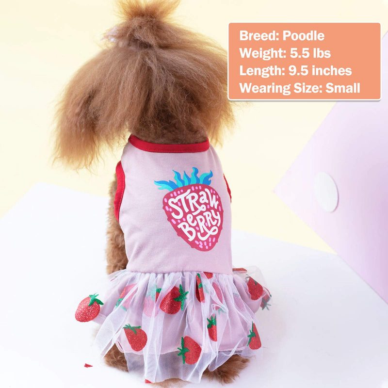 kyeese Dog Dress Strawberry Dog Skirt with Glitter Tulle for Small Dogs Doggie Sundress Party Birthday Dress Dog Apparel XS (2.5-4lbs) - PawsPlanet Australia