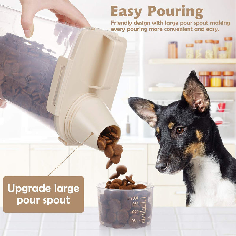 Kytely Upgraded Airtight Pet Food Storage Container, Small Dog Food Container with Measuring Cup, Cat Food Container with Pour Spout, 4 Seal Buckles Food Dispenser for Regular Food, Dogs, Cats, Birds Beige - PawsPlanet Australia