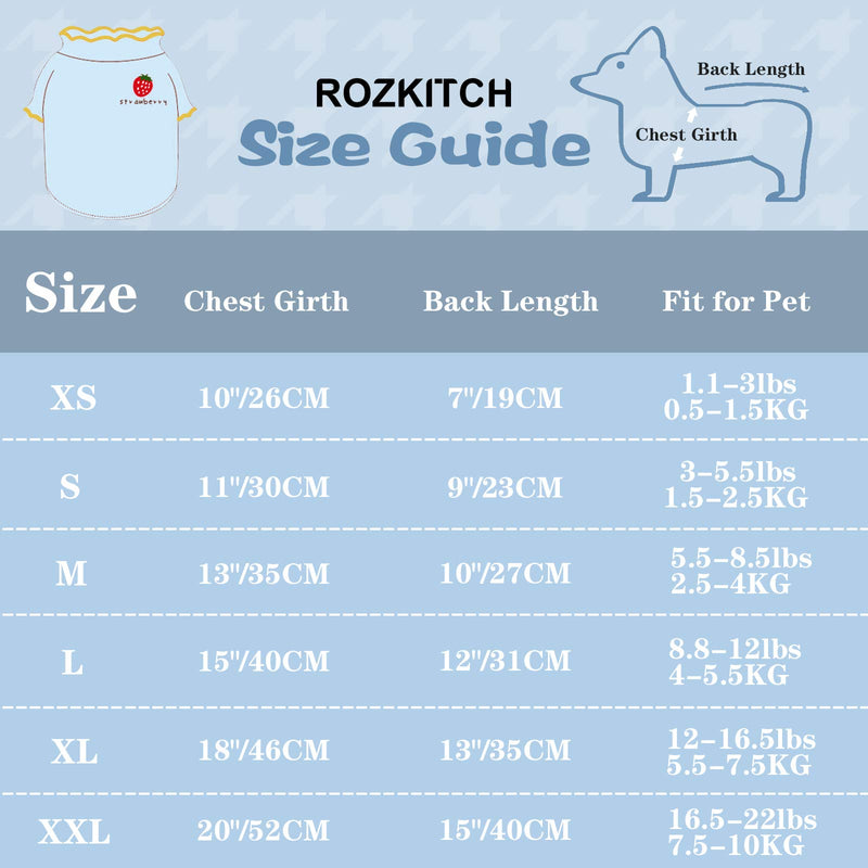 ROZKITCH Cute Dog Shirt, Blue Strawberry Sleeved T-Shirt for Boy Girl Puppy Small Medium Large Cat, Soft Breathable Knitwear Basic Tee Cool Summer Spring Custom Indoor Pet Apparel Top Clothes X-Small - PawsPlanet Australia