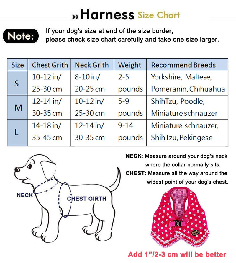 [Australia] - Cute Small Dog Harness, Ladies Polka Dots Dog Vest Harness Set with Pink Leash and Bowknot Collar, 3 in 1 Girl Style Vest Harness Set for Puppy and Cat S 