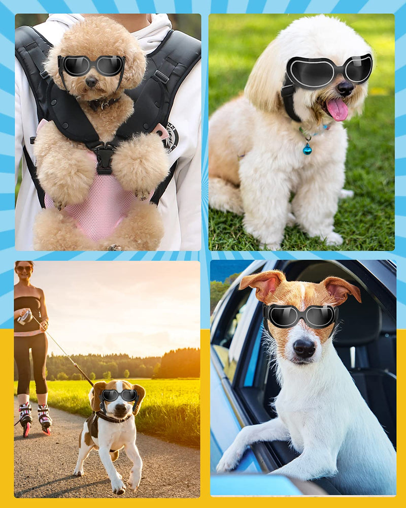 Lewondr Small Dog Sunglasses Reflective Lens Goggles UV Protection Eye Wear Protection with Adjustable Strap Waterproof Windproof Pet Sunglasses for Dogs Anti-Fog Dog Glasses Black - PawsPlanet Australia