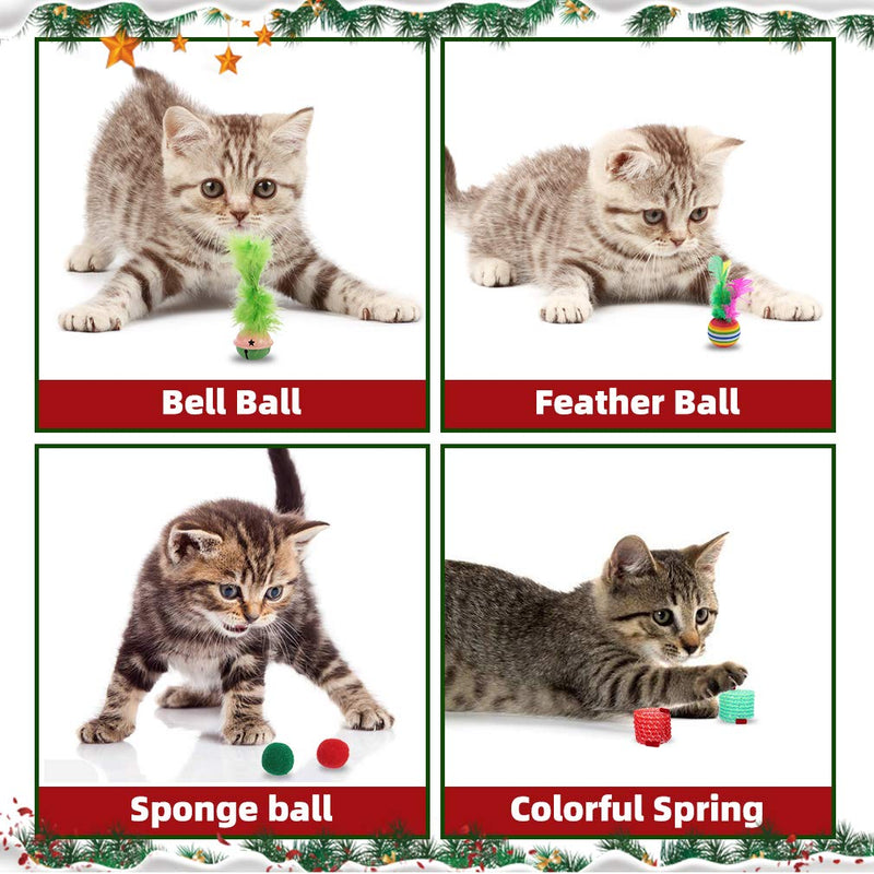 [Australia] - BINGPET Christmas Cat Stocking Toys - 10 Pcs Cat Feather Mice Catnip Toys Set with Interactive Wand for Kitty Kitten Variety Pack 