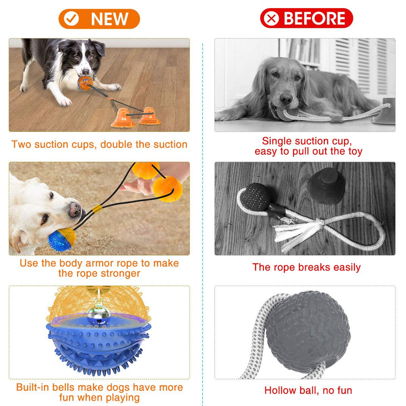 CHARMINER Suction Cup Dog Toy, Dog Rope Ball Pull Toy with Double Suction Cup, Multifunction Molar Bite Toy Tug of War for Aggressive Chewers and Toothbrush (Orange) - PawsPlanet Australia