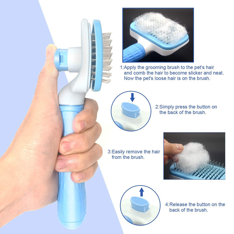 KEENWITS Pet Hair Remover Kit - Self Cleaning Dog Brush for Shedding Short Hair Cats Slicker Brushes for Shedding Long Haired and Massaging Grooming Gloves, Efficiently Reduces Deshedding by up to 95% Thick Needle - PawsPlanet Australia