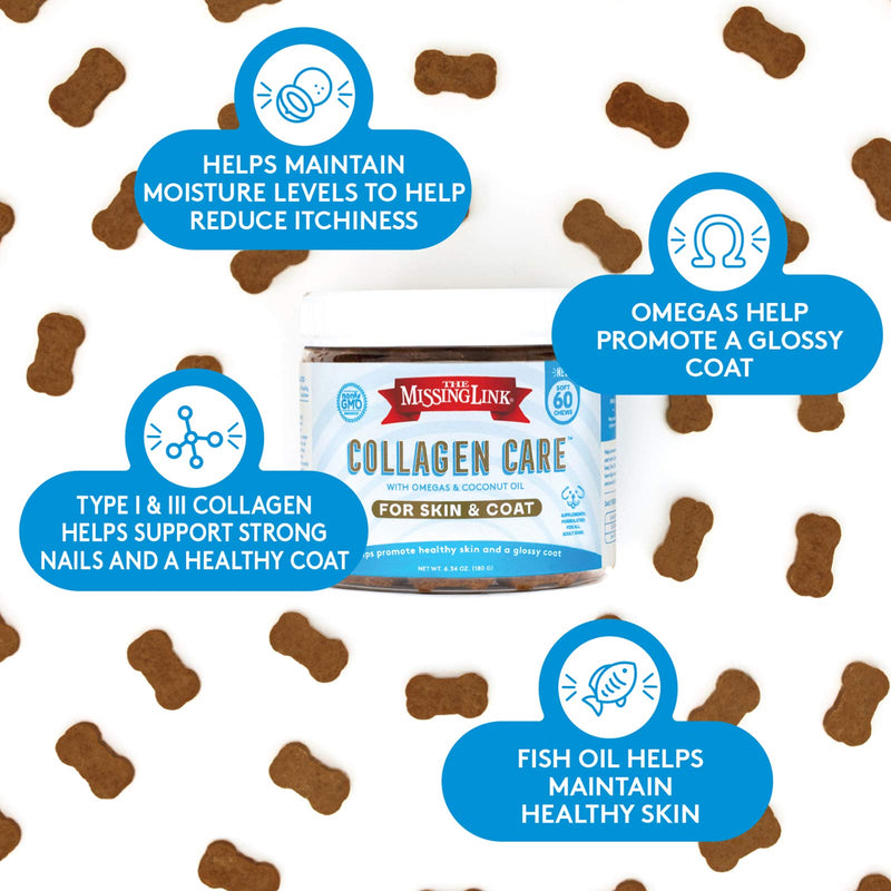 Collagen Care Dog Soft Chews, Nutrional Treat for Canine Skin & Coat Health, 60 Count - PawsPlanet Australia