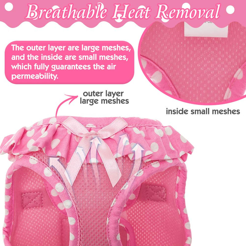 Puppy Harness and Leash Set for Small Dogs Cats - Soft Mesh Adjustable No Pull Dog Vest Harness with Cute Polka Dot and Bowknot S: Chest Girth: 12-14",Leash: 0.6*59" Pink - PawsPlanet Australia