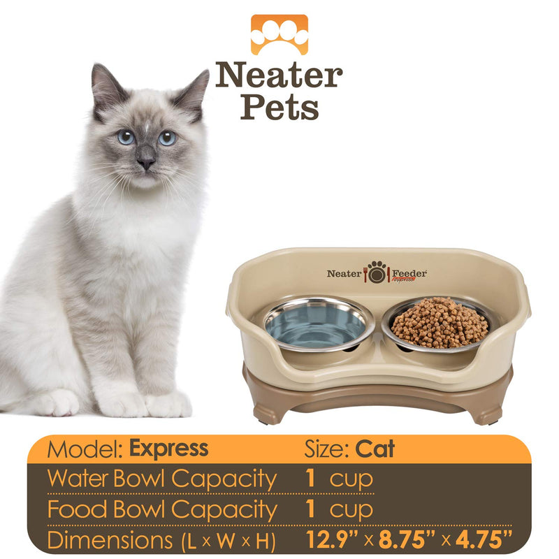 Neater Feeder Express Elevated Dog and Cat Bowls - Raised Pet Dish - Stainless Steel Food and Water Bowls for Small to Large Dogs and Cats S (for Cats) Cappuccino - PawsPlanet Australia