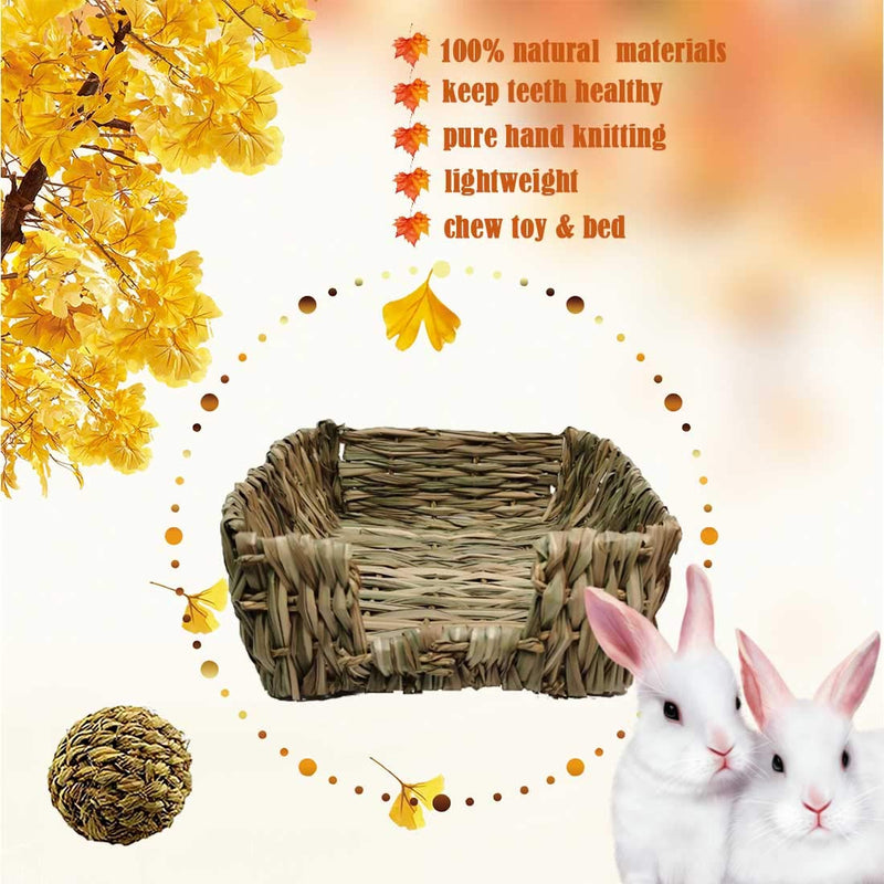 [Australia] - PINVNBY Portable Bunny Grass Bed Hand-Made with Small Rabbit Natural Grass Hay Mat Pets Grass Ball Toys for Hamster Chinchillas Guinea Pigs Cat and Small Animals provided Chewing and Play(3 Pack) 