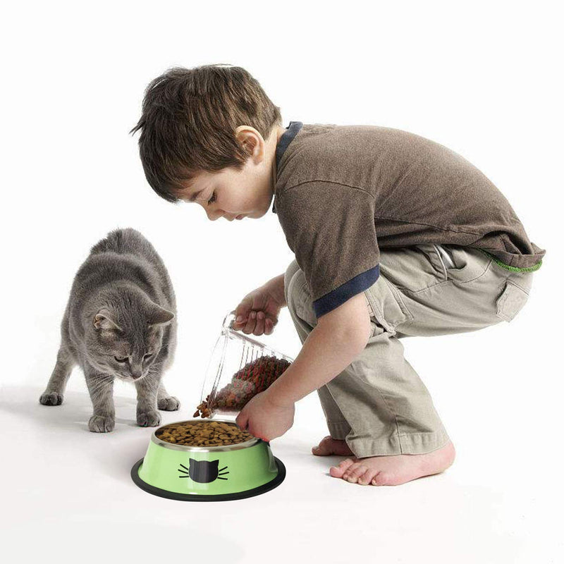 [Australia] - TOMAS Cat Bowls Cat Dishes Stainless Steel Kitten Bowls Cat Food Water Bowls with Non-Slip Rubber Base Pet Bowls Feeding Bowls for Cats and Puppies (Grey/Green/Orange) 