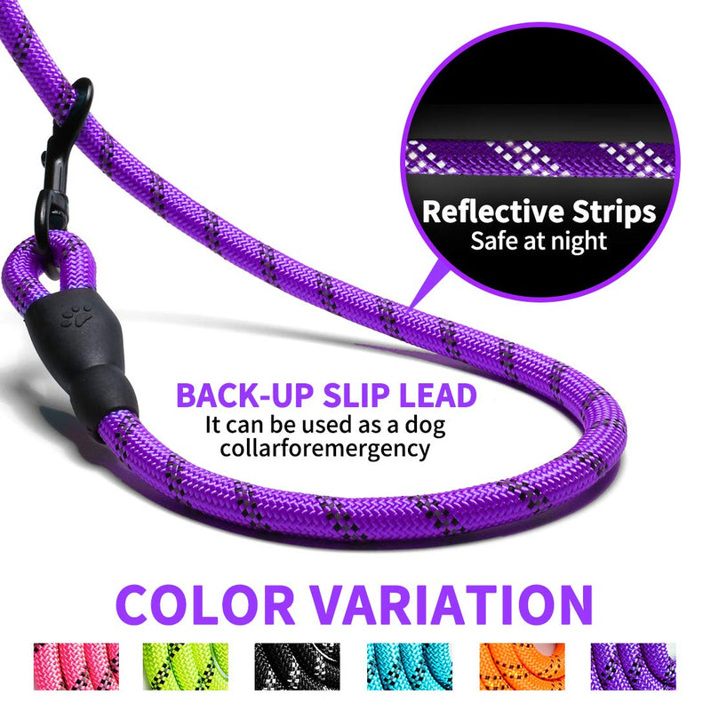 [Australia] - COOYOO 2 Pack Dog Leash 5 FT Heavy Duty - Comfortable Padded Handle - Reflective Dog Leash for Medium Large Dogs with Collapsible Pet Bowl Set 3-Black+Purple 