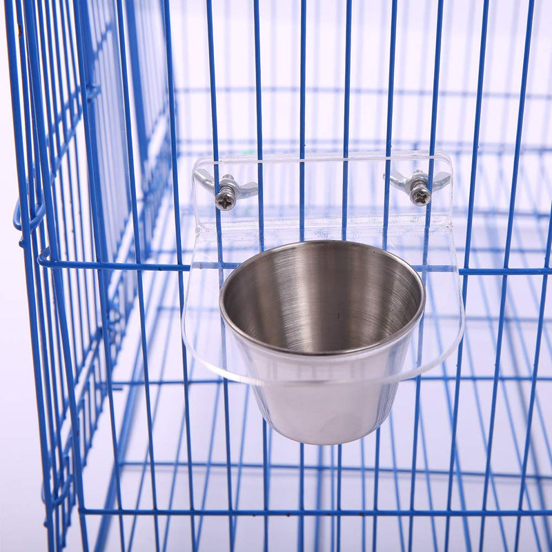 [Australia] - QBLEEV 4oz Bird Feeding Dish Cups Holder for Cage,Parrots Embedded Anti-Biting Seed Food Water Feeder Container,Play Stand Hanging Stainless Steel Perches Coop Bowls with Clamp 