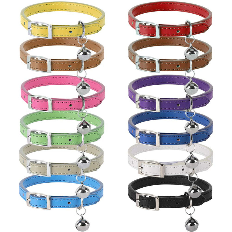 [Australia] - PUPTECK Leather Cat Collars with Bells - 2 Pack Soft Padded Pet Safety Collar for Kitten Puppy Small Dogs Cats XS Black+White 