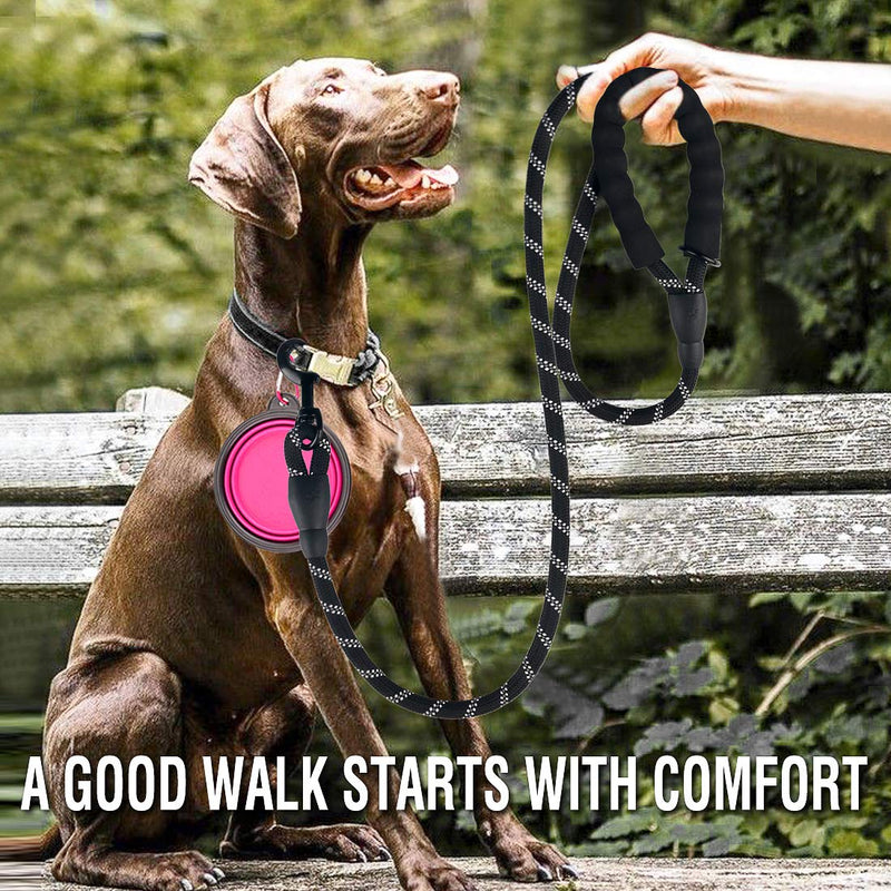 COOYOO 2 Pack Dog Leash 5 FT Heavy Duty - Comfortable Padded Handle - Reflective Dog Leash for Medium Large Dogs with Collapsible Pet Bowl 0.3in. x 5ft.(for dogs weight 0-18lbs.) Set 1-Black+Pink - PawsPlanet Australia